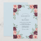 Invitation Mariage Romance Fleur de Robe de Bourgogne (Devant / Derrière)