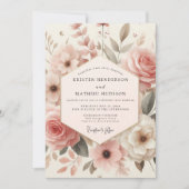 Invitation Mariage Romance Fleur de Rose Poussiéreuse (Devant)