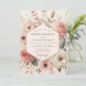 Invitation Mariage Romance Fleur de Rose Poussiéreuse (Debout devant)