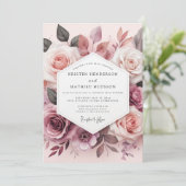 Invitation Mariage Romance Fleur de Rose Poussiéreuse (Debout devant)