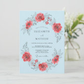 Invitation Mariage Romance Fleur de Rosier Bleu Clair (Debout devant)