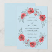 Invitation Mariage Romance Fleur de Rosier Bleu Clair (Devant / Derrière)