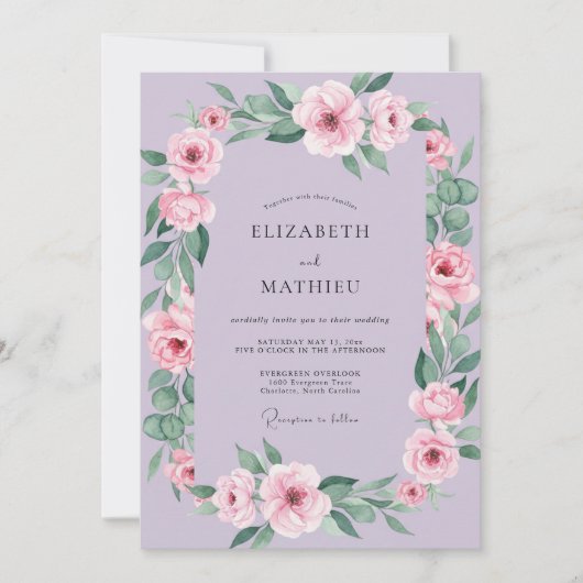 Invitation Mariage Romance Fleur Douce Lavande (Devant)