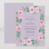 Invitation Mariage Romance Fleur Douce Lavande (Devant / Derrière)