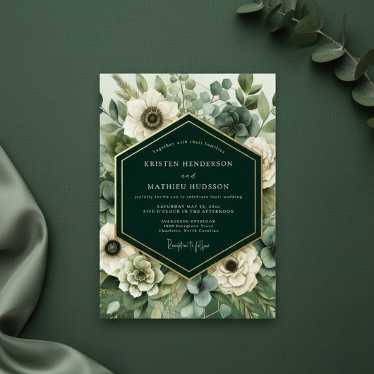 Invitation Mariage Romance Fleur Émeraude