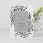 Invitation Mariage Romance Fleur Grise (Debout devant)