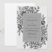 Invitation Mariage Romance Fleur Grise (Devant / Derrière)