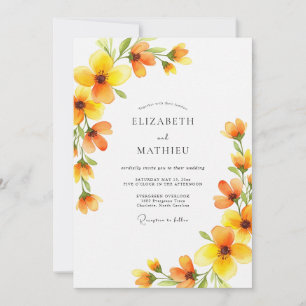 Invitation Mariage Romance Fleur Jaune Doré