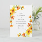 Invitation Mariage Romance Fleur Jaune Doré (Debout devant)