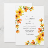 Invitation Mariage Romance Fleur Jaune Doré (Devant / Derrière)