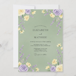 Invitation Mariage Romance Fleur Jaune Lavande