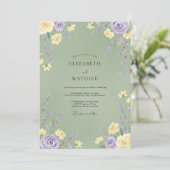 Invitation Mariage Romance Fleur Jaune Lavande (Debout devant)