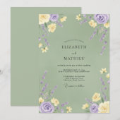 Invitation Mariage Romance Fleur Jaune Lavande (Devant / Derrière)