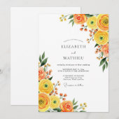 Invitation Mariage Romance Fleur Jaune Orange (Devant / Derrière)