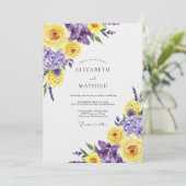 Invitation Mariage Romance Fleur Jaune Violet (Debout devant)