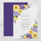 Invitation Mariage Romance Fleur Jaune Violet (Devant / Derrière)