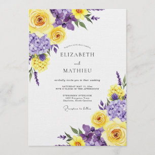 Invitation Mariage Romance Fleur Jaune Violet