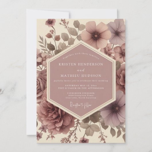 Invitation Mariage Romance Fleur Mauve (Devant)
