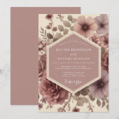 Invitation Mariage Romance Fleur Mauve (Devant / Derrière)