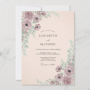 Invitation Mariage Romance Fleur Mauve Douce