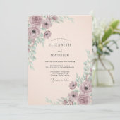 Invitation Mariage Romance Fleur Mauve Douce (Debout devant)