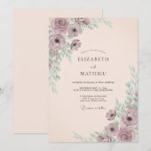 Invitation Mariage Romance Fleur Mauve Douce (Devant / Derrière)