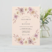 Invitation Mariage Romance Fleur Mauve Douce (Debout devant)