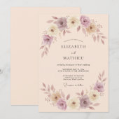 Invitation Mariage Romance Fleur Mauve Douce (Devant / Derrière)
