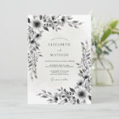 Invitation Mariage Romance Fleur Noir Blanc (Debout devant)