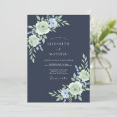 Invitation Mariage Romance Fleur Pastel Navy (Debout devant)