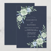 Invitation Mariage Romance Fleur Pastel Navy (Devant / Derrière)
