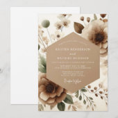 Invitation Mariage Romance Fleur Taupe (Devant / Derrière)