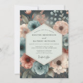 Invitation Mariage Romance Fleur Teintée de Bleu-vert (Devant)