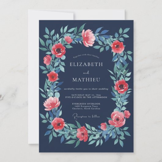 Invitation Mariage Romance Fleurie de Navy (Devant)