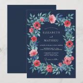 Invitation Mariage Romance Fleurie de Navy (Devant / Derrière)