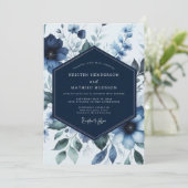 Invitation Mariage Romance Fleurie Navy (Debout devant)