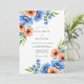 Invitation Mariage Romance Fleurie Orange Bleu (Debout devant)