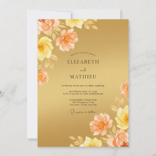 Invitation Mariage Romance Fleurie Pêche Dorée