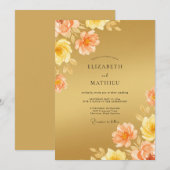 Invitation Mariage Romance Fleurie Pêche Dorée (Devant / Derrière)