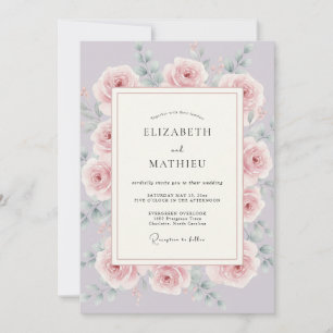 Invitation Mariage Romance Fleurie Rose Poussiéreuse