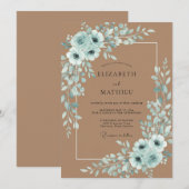 Invitation Mariage Romance Fleurie Sarcelle (Devant / Derrière)