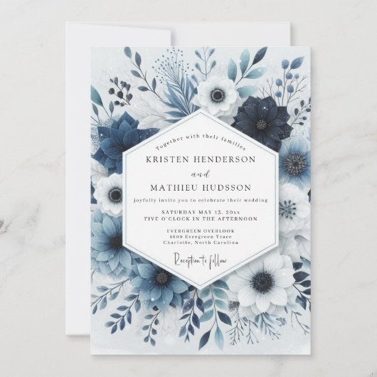 Invitation Mariage Romance Fleurs de Nuit Navale (Devant)