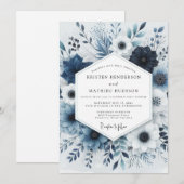 Invitation Mariage Romance Fleurs de Nuit Navale (Devant / Derrière)