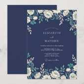 Invitation Mariage Romance Fleurs Défilantes Navy (Devant / Derrière)