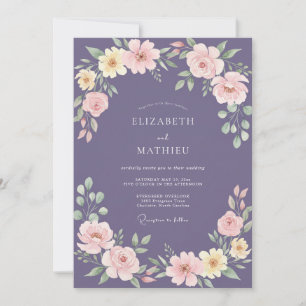 Invitation Mariage Romance Floral Améthyste Peint