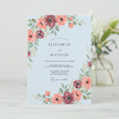Invitation Mariage Romance Floral Bleu Clair (Debout devant)