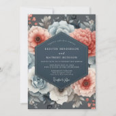 Invitation Mariage Romance Floral Bleu Corail (Devant)