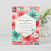 Invitation Mariage Romance Floral Corail (Debout devant)