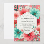 Invitation Mariage Romance Floral Corail (Devant / Derrière)