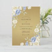 Invitation Mariage Romance Floral Crème Bleue (Debout devant)